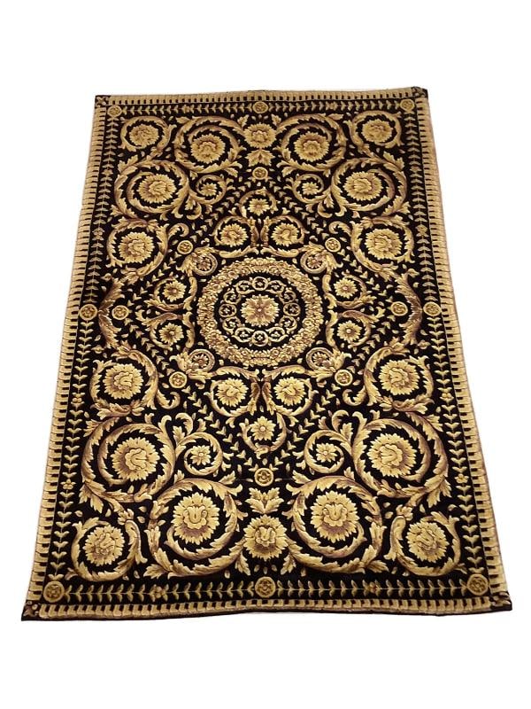 VERSACE STYLE RUG 100% WOOL HAND KNOTTED SZ 4FT BY 6FT BLACK GOLD BAROQUE - 12
