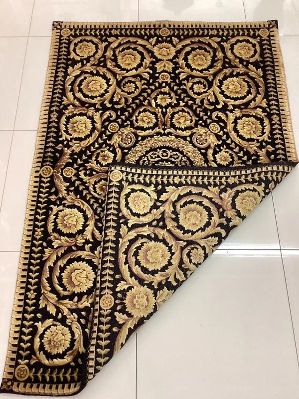 VERSACE STYLE RUG 100% WOOL HAND KNOTTED SZ 4FT BY 6FT BLACK GOLD BAROQUE - 13