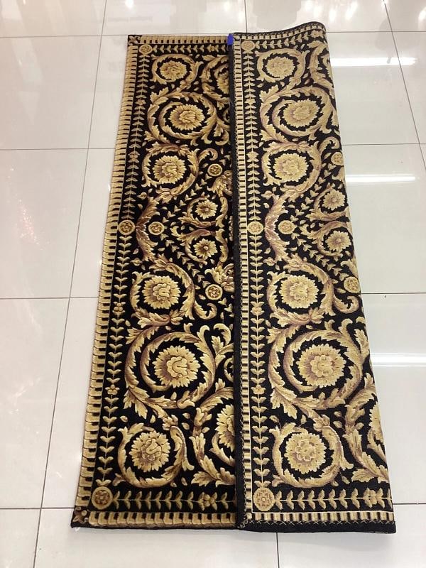 VERSACE STYLE RUG 100% WOOL HAND KNOTTED SZ 4FT BY 6FT BLACK GOLD BAROQUE - 2