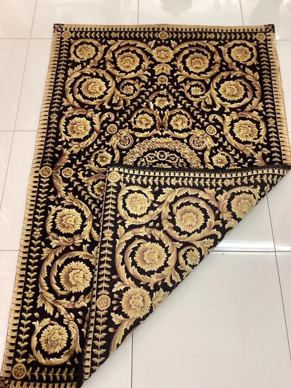 VERSACE STYLE RUG 100% WOOL HAND KNOTTED SZ 4FT BY 6FT BLACK GOLD BAROQUE - 3
