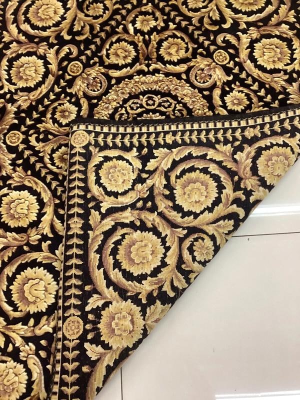VERSACE STYLE RUG 100% WOOL HAND KNOTTED SZ 4FT BY 6FT BLACK GOLD BAROQUE - 4
