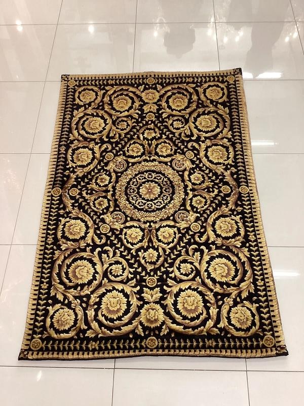 VERSACE STYLE RUG 100% WOOL HAND KNOTTED SZ 4FT BY 6FT BLACK GOLD BAROQUE - 5