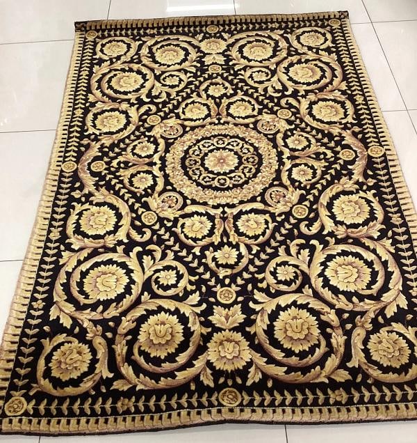 VERSACE STYLE RUG 100% WOOL HAND KNOTTED SZ 4FT BY 6FT BLACK GOLD BAROQUE - 6