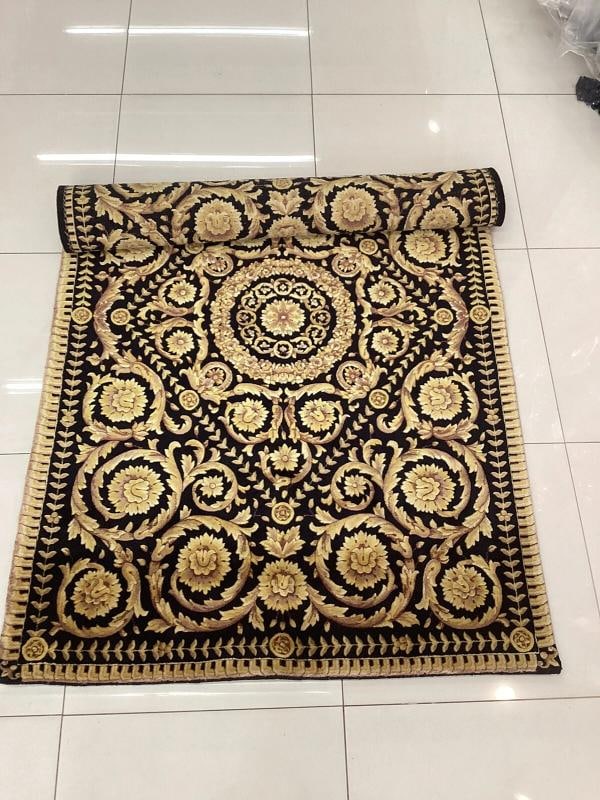 VERSACE STYLE RUG 100% WOOL HAND KNOTTED SZ 4FT BY 6FT BLACK GOLD BAROQUE - 9