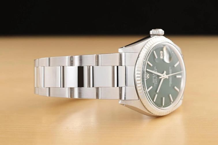 ROLEX MENS DATEJUST 1601 18K GOLD STAINLESS STEEL GREEN WATCH w/ OYSTER BAND - 7