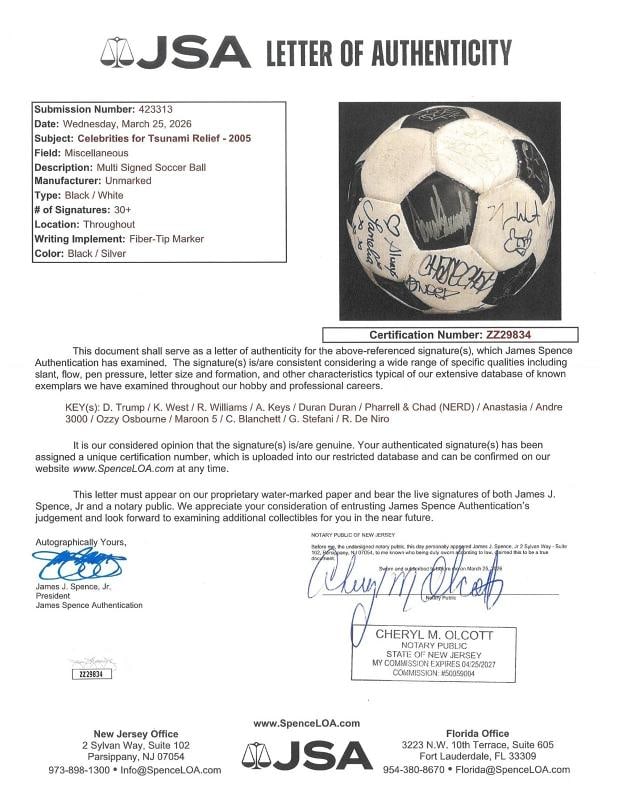 Donald Trump & Kanye West Celebrity Multi Signed Soccer Ball 30+ Sigs JSA COA - 2