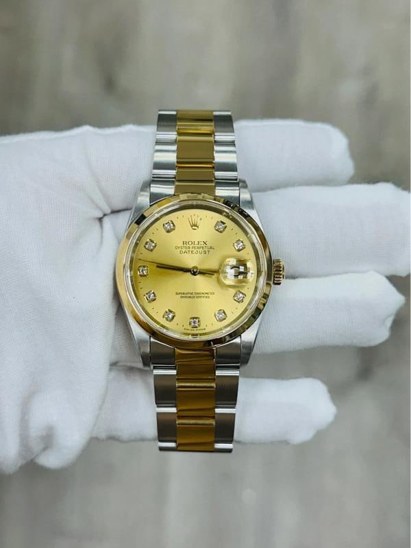 Rolex Datejust 16203 36mm Champagne Diamond Dial 18K Gold Steel Box Paper - 3