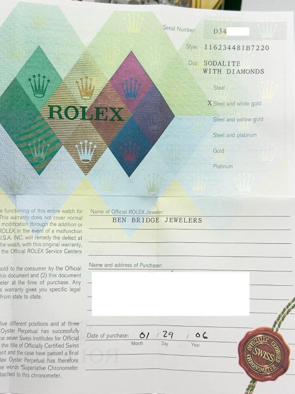Rolex 116234 FACTORY Sodalite Diamond Dial Stainless 18K Gold Box Paper 2006 - 6