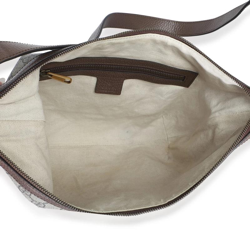 Gucci Brown Beige GG Supreme Canvas Dollar Calfskin Web Small Ophidia Half Moon - 2