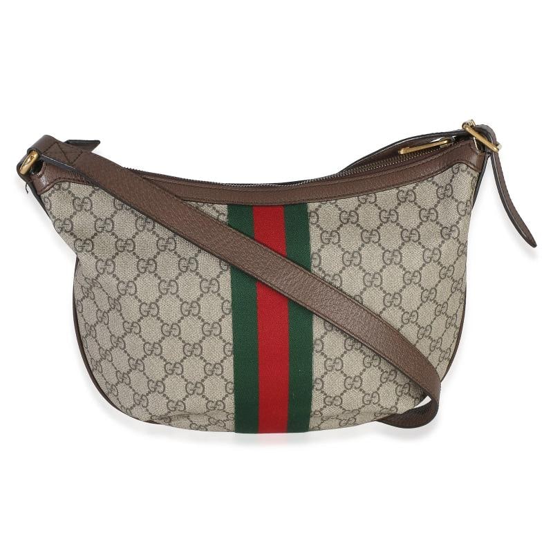 Gucci Brown Beige GG Supreme Canvas Dollar Calfskin Web Small Ophidia Half Moon - 5