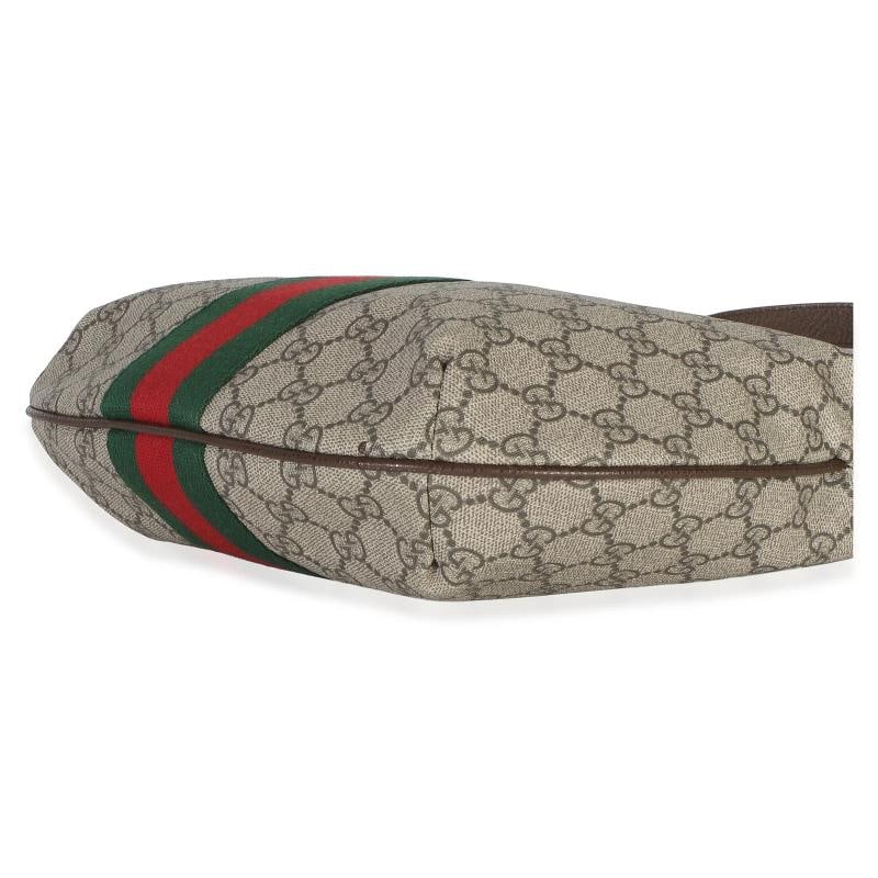 Gucci Brown Beige GG Supreme Canvas Dollar Calfskin Web Small Ophidia Half Moon - 7