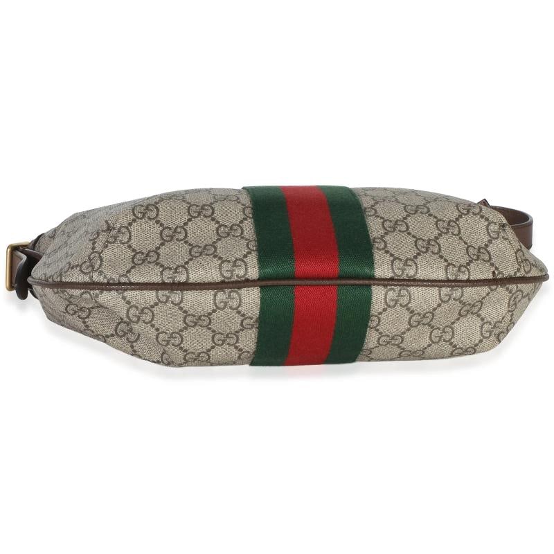 Gucci Brown Beige GG Supreme Canvas Dollar Calfskin Web Small Ophidia Half Moon - 9