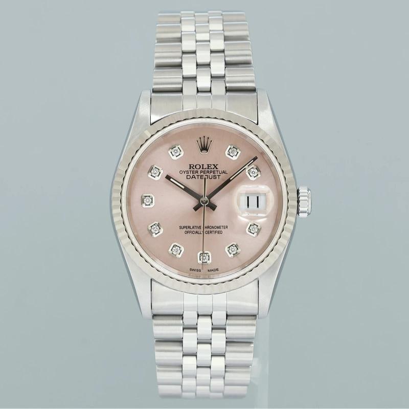 MINT Rolex DateJust 16234 Pink Diamond Jubilee White Gold Fluted 36mm Watch Box - 2