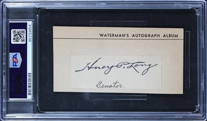 Amelia Earhart & Huey Long Authentic Signed 1x2.85 Cut Signature BAS Slabbed - 2
