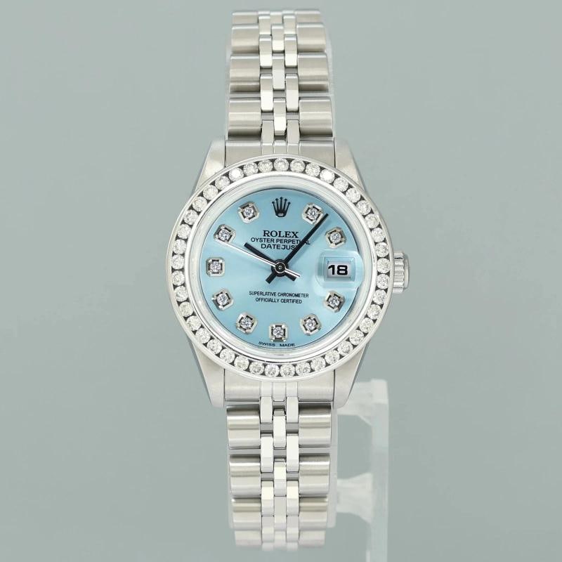 DIAMOND Ladies Rolex 79174 DateJust 26mm Glacier Blue Steel Jubilee Watch - 2