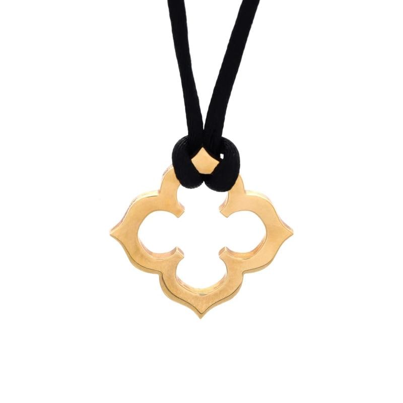 Cartier Quatrefoil Pendant Necklace Silk Cord with 18K Yellow Gold: Condition: Pre-owned - Good,Brand: Cartier,Main Stone: Unknown,Metal: 18K Yellow Gold,Metal Purity: 18K,Style: Pendant,Type: Necklace,Color: Yellow Gold,Material: 18K Yellow Gold, Silk