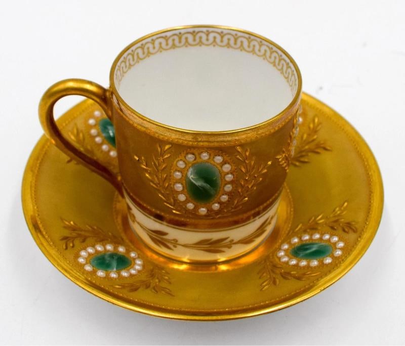 Rare Tsarwe Raynaud Limoges Incredible Jeweled & Enameled Demit Tasse Cup & Sauc: Condition: Used,Brand: Limoges,Type: Cup & Saucer,Care Instructions: Hand Wash Only,Color: Gold,Material: Porcelain,Backstamp: Printed,Country of Origin: France