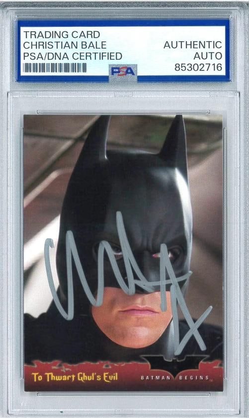 Christian Bale Signed Autograph Slabbed Topps Batman Begins Card PSA DNA: Industry: Movies,Personalize: No,Movie: Batman Begins,Signed by: Christian Bale,Autograph Authentication: Professional Sports (PSA/DNA),Original/Reproduction: Original,Country of Origin: United States
