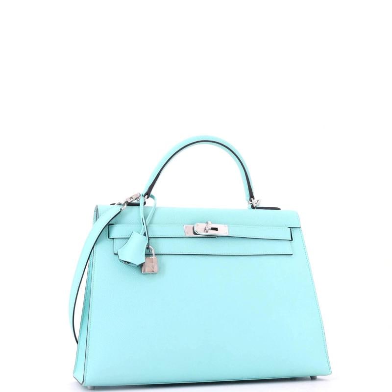 Hermes Kelly Handbag Blue Epsom with Palladium Hardware 32 - 2