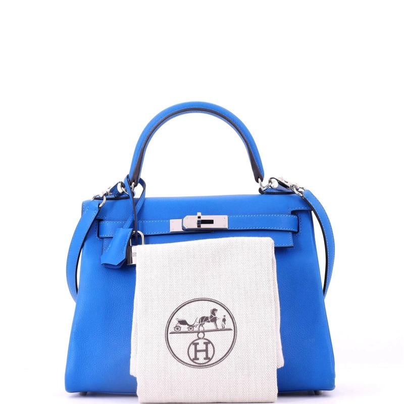 Hermes Kelly Handbag Blue Evercolor with Palladium Hardware 28 - 2