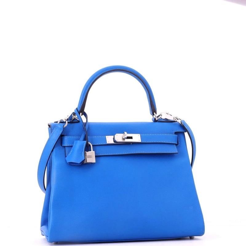 Hermes Kelly Handbag Blue Evercolor with Palladium Hardware 28 - 3