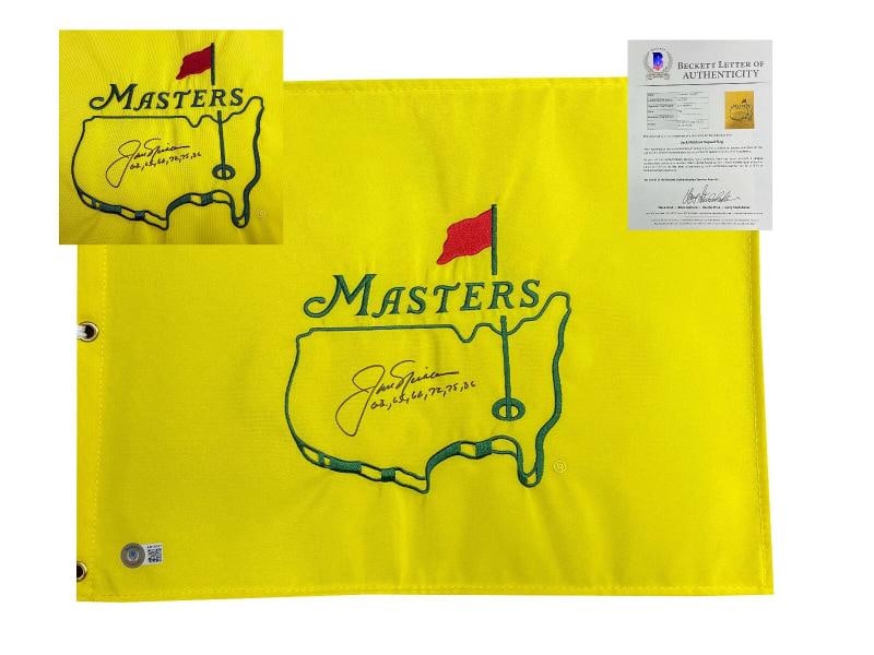 JACK NICKLAUS SIGNED AUTO OFFICIAL MASTERS FLAG BECKETT BAS WIN YEARS INSC (1 of 1)