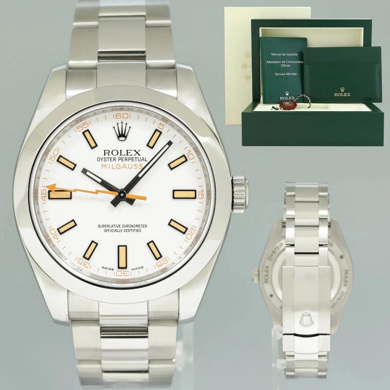 MINT Rolex Milgauss 116400 Orange White 40mm Steel Anti-Magnetic Watch Box: Condition: Pre-owned - Excellent,Brand: Rolex,Department: Unisex Adults,Type: Wristwatch,Model: Milgauss,UPC: Does Not Apply,Country of Origin: Switzerland Brand Rolex (Guaranteed Authentic) Model