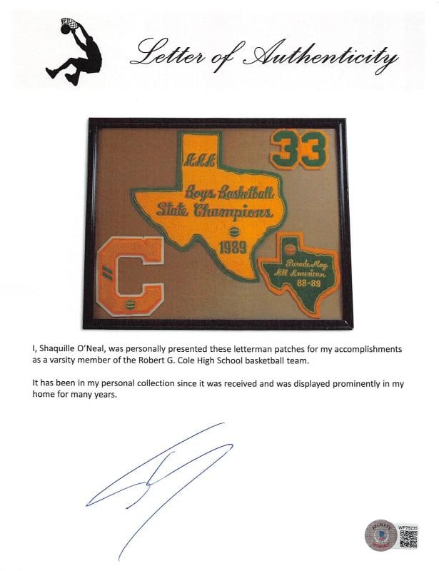 Shaquille O'Neal 1989 Robert G. Cole High School Framed Letterman Patches - 2
