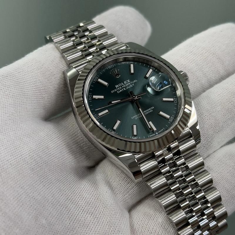 2024 Rolex Datejust 41 126334 Mint Green Dial 18K Gold Bezel Steel Box Papers - 4
