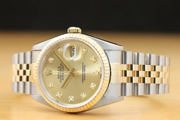 ROLEX MENS DATEJUST 16233 2-TONE CHAMPAGNE DIAMOND DIAL WATCH w/ ROLEX BAND - 2