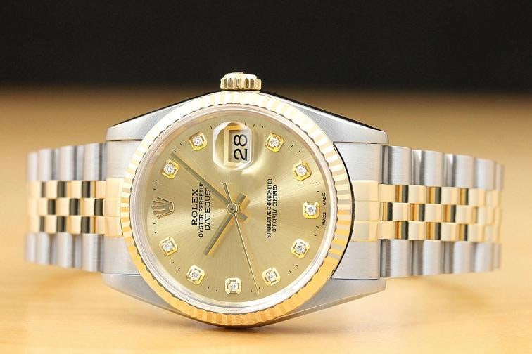 ROLEX MENS DATEJUST 16233 2-TONE CHAMPAGNE DIAMOND DIAL WATCH w/ ROLEX BAND - 3
