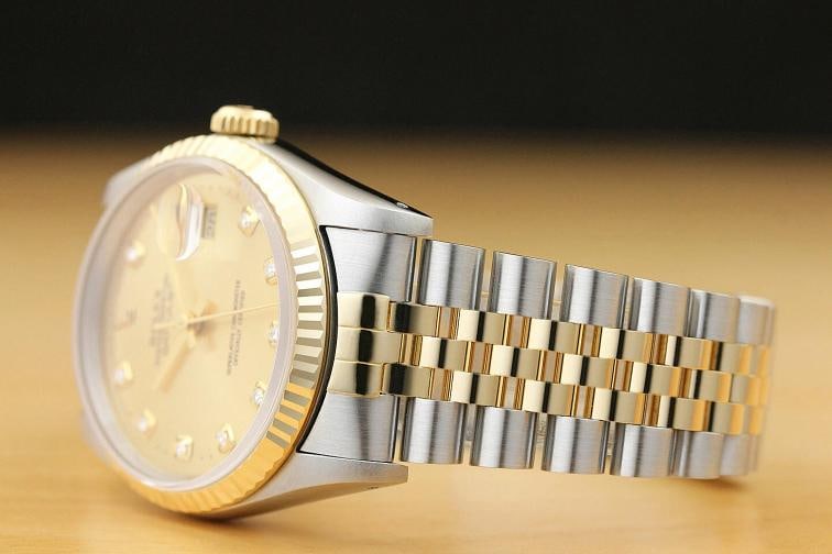 ROLEX MENS DATEJUST 16233 2-TONE CHAMPAGNE DIAMOND DIAL WATCH w/ ROLEX BAND - 4