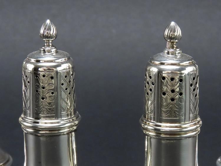 Handsome Set 4 Gebelein Sterling Silver Salt Pepper Casters Shakers c1915 - 2