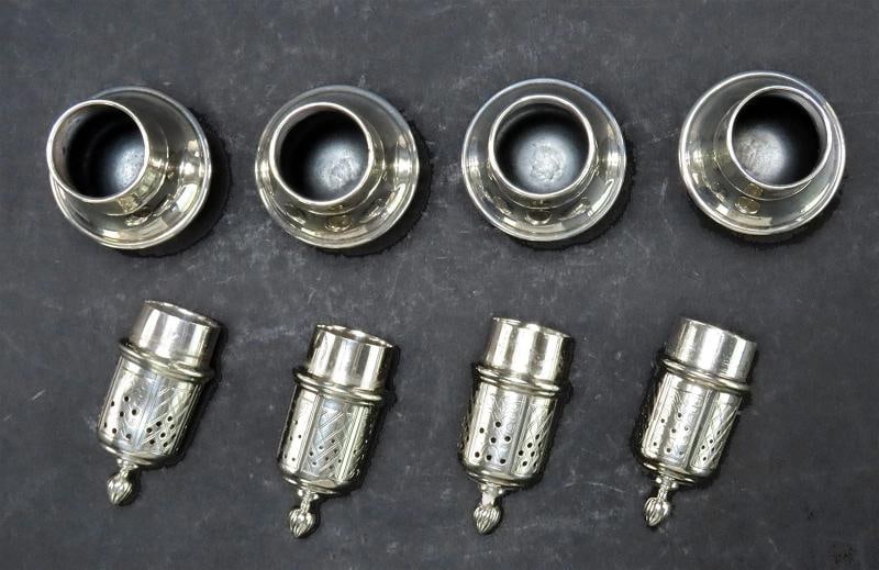 Handsome Set 4 Gebelein Sterling Silver Salt Pepper Casters Shakers c1915 - 4