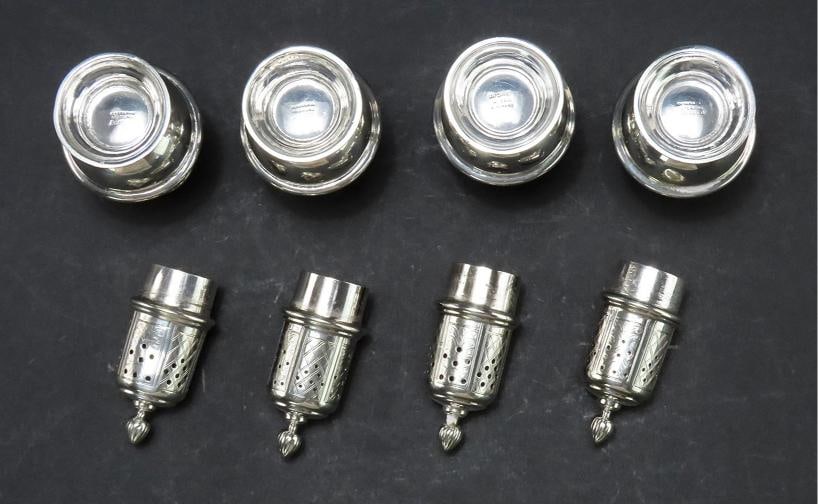 Handsome Set 4 Gebelein Sterling Silver Salt Pepper Casters Shakers c1915 - 5