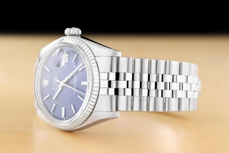 ROLEX DATEJUST 1601 BLUE DIAL 18K GOLD STAINLESS STEEL FOLDED BRACELET WATCH - 4