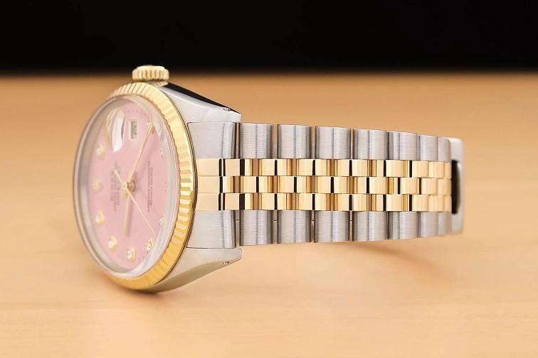 ROLEX MENS DATEJUST 16013 PINK DIAMOND 18K YELLOW GOLD STAINLESS STEEL WATCH - 4