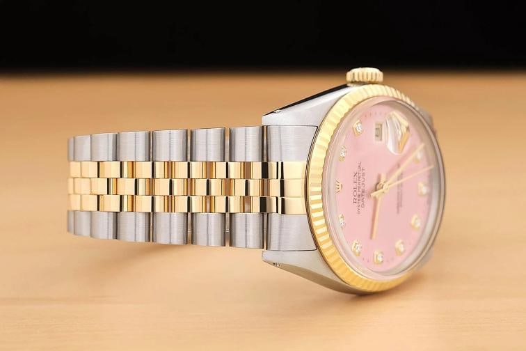 ROLEX MENS DATEJUST 16013 PINK DIAMOND 18K YELLOW GOLD STAINLESS STEEL WATCH - 7