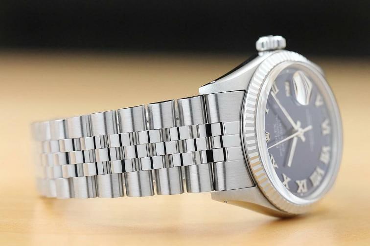 MENS ROLEX DATEJUST 16014 BLUE ROMAN 18K WHITE GOLD STAINLESS STEEL WATCH - 6
