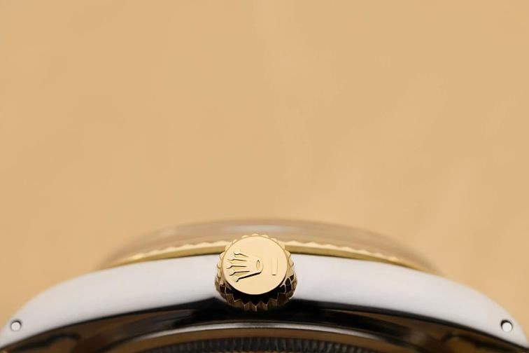 ROLEX MENS DATEJUST 16013 18K GOLD STEEL GRAY DIAMOND WATCH w/ LEATHER BAND - 9
