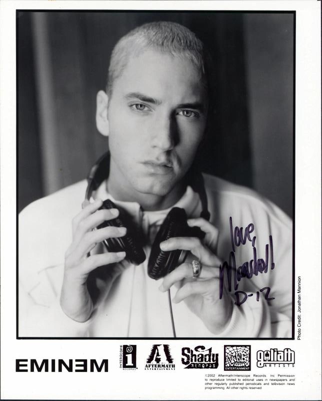 Eminem "Love D-12" Authentic Signed 8x10 Black & White Promo Photo BAS #AA01476: Object Type: Photograph,Autograph Authentication: Beckett,Industry: Music,Original/Reproduction: Original,PRODUCT_COA: Beckett,PRODUCT_SIGNED_BY_NAME: Eminiem,Country of Origin: United States