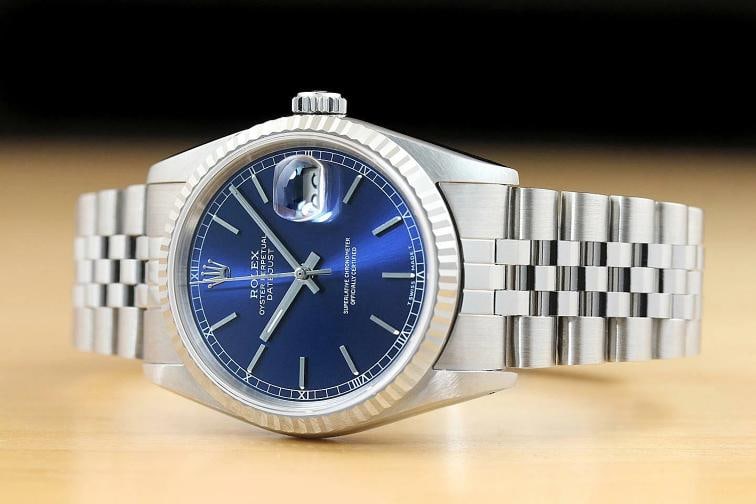 ROLEX MENS DATEJUST BLUE DIAL 18K WHITE GOLD SS 16234 WATCH w/ROLEX JUBILEE BAND - 2