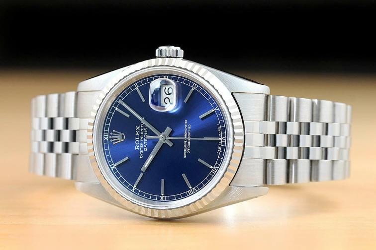 ROLEX MENS DATEJUST BLUE DIAL 18K WHITE GOLD SS 16234 WATCH w/ROLEX JUBILEE BAND - 3