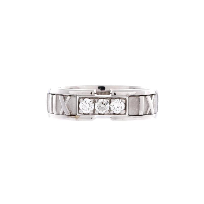 Tiffany & Co. Atlas Band Ring 18K White Gold with Diamonds: Condition: Pre-owned - Good,Brand: Tiffany & Co.,Main Stone: Diamond,Metal: 18K White Gold,Metal Purity: 18K,Ring Size: 5,Type: Ring,Color: White Gold,Style: 18K White Gold With Diamonds,Material: 18K