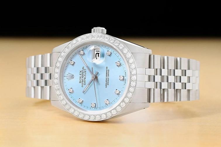 ROLEX DATEJUST 16234 FACTORY DIAMOND 1.6 CT BEZEL 18K GOLD STEEL ICE BLUE WATCH - 2