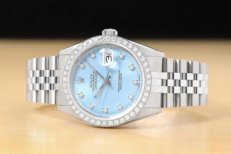 ROLEX DATEJUST 16234 FACTORY DIAMOND 1.6 CT BEZEL 18K GOLD STEEL ICE BLUE WATCH - 3