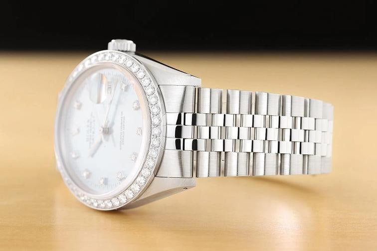 ROLEX DATEJUST 16234 FACTORY DIAMOND 1.6 CT BEZEL 18K GOLD STEEL ICE BLUE WATCH - 4