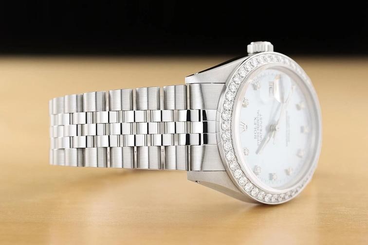 ROLEX DATEJUST 16234 FACTORY DIAMOND 1.6 CT BEZEL 18K GOLD STEEL ICE BLUE WATCH - 7