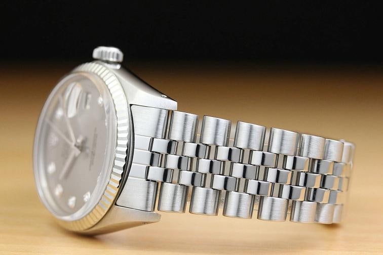 MENS ROLEX DATEJUST 16014 GRAY DIAMOND 18K WHITE GOLD STAINLESS STEEL WATCH - 4