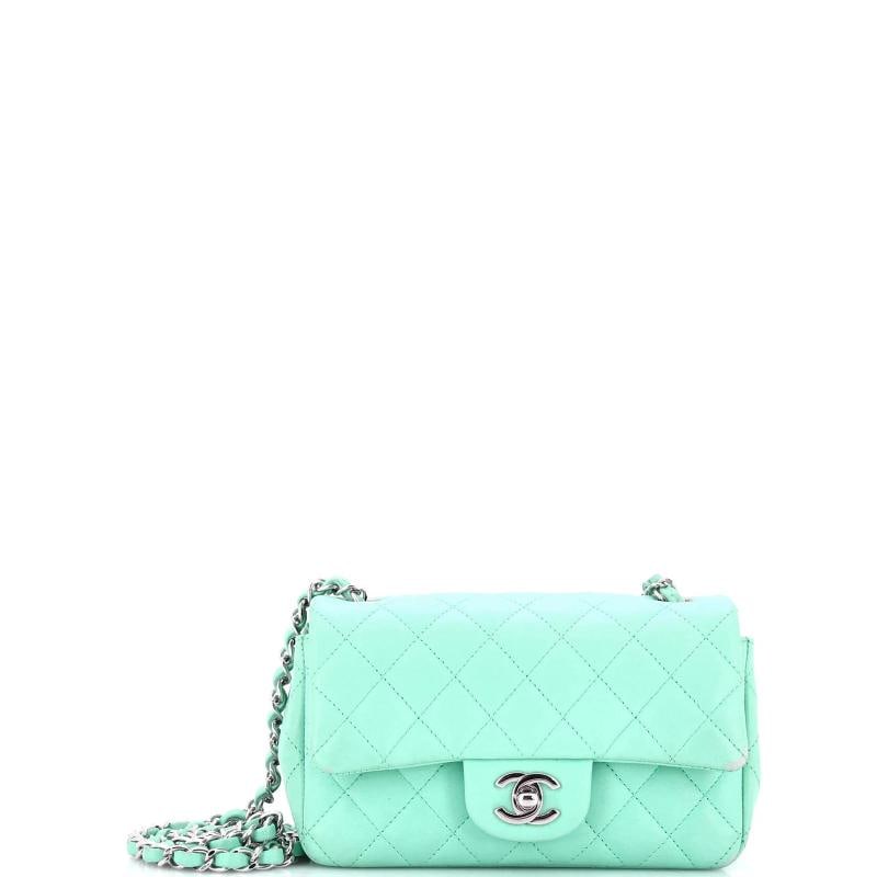 Chanel Classic Single Flap Bag Quilted Lambskin Mini: Condition: Pre-owned - Good,Brand: Chanel,Exterior Material: Leather,Style: Cross Body Bags,Exterior Color: Blue,Department: Women,Size: Mini,Accessories: Authenticity Card